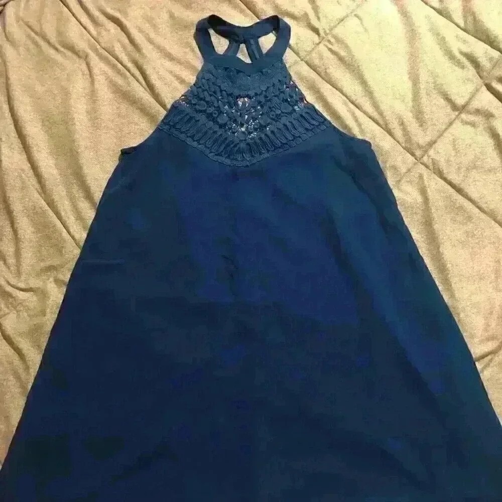 Altar'd State Navy‎ Blue Crochet Lace Halter Neck Racerback Flowy Top Small